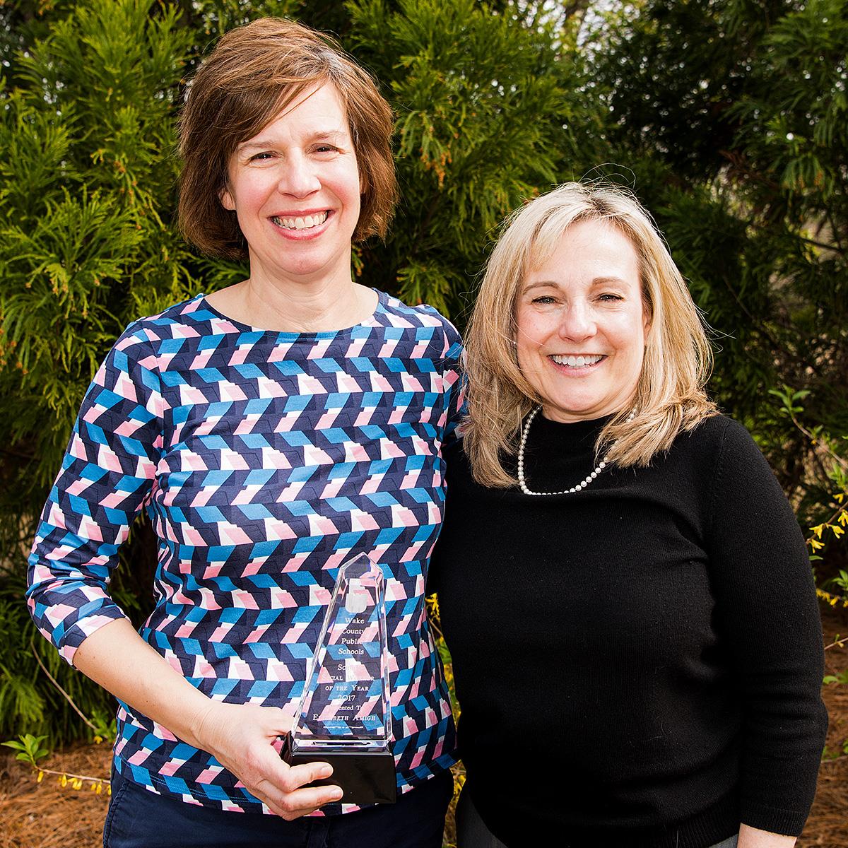 2017 School Social Worker of the Year Elizabeth Amigh with WCPSS Director of School Social Work Darlene Johnson 